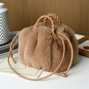 Women's Crossbody Pumpkin Plush Bag Cute Tote Bags Autumn Winter Fashion Solid Color Handbag Travel Shoulder Bags PlatiNum