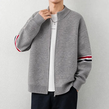 High End Men's Round Neck Knit Cardigan Autumn Winter Simple Casual Design Luxury Brand Classic Striped Fashion Korean Sweater