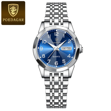 POEDAGAR elegante orologio da polso da donna al quarzo impermeabile luminoso data settimana orologio da donna orologi da donna casual in acciaio inossidabile reloj platinumshop