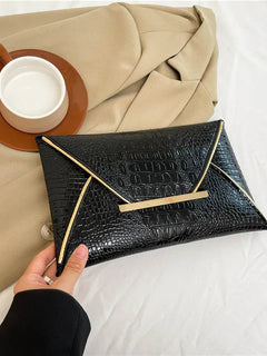 Fashion Crocodile Pattern Envelope Clutch Women's Handbags For Gifts, Designer Casual Ladies Purses Phone Pocket