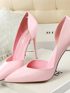 Donne di estate 10.5 centimetri Tacchi Alti Pompe di Pelle Femminile Escarpins Elegante Dolce Giallo Rosa Stiletto Della Signora Tacchi Da Sposa Scarpe Cave