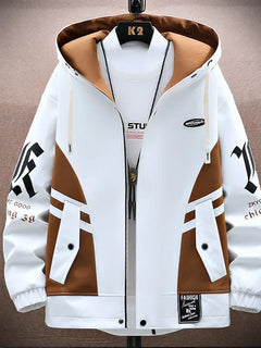 Men's Casual Hooded Jackets Autumn Patchwork Thin Coats Outwear Top Windbreaker Streetwear Clothing Plus Size