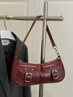 Fashion Pu Leather Women's Shoulder Bag Small Double Pocket Design Ladies Underarm Bags Y2k Vintage Female Handbags Clutch Purse
