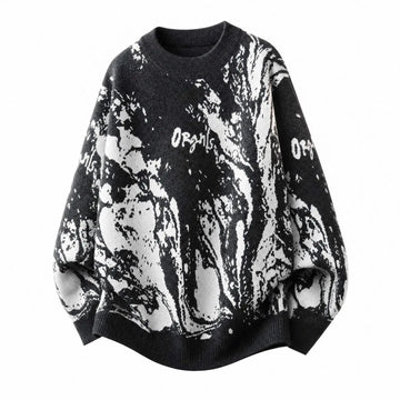 All-Over Floral Jacquard Pattern Pullover Sweater, Casual Crew Neck Knit Men's Pullover, Super Cool Winter Gift