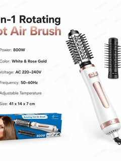 New 3‑in‑1 Rotating Hot Air Brush, 800W Professional Hair Dryer Brush with 2 Curling Rollers, Adjustable Temperature & Speed Bi‑Directional Rotation Hair Styling Tool