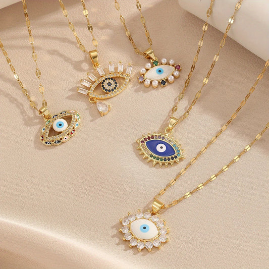 1 pezzo di collana cava con occhio del diavolo con zirconi colorati micro-intarsiati, gioielli eleganti e semplici, regalo per gli amici