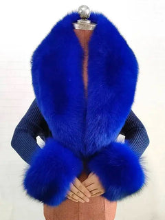 Real Fur Collar And Cuffs Set Winter Coat Accessories Women Fluffy Large Fur Shawl Neak Warm Fox Fur Scarf Furry Scarves Female
