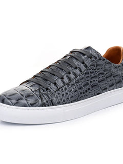 Leather Sneakers Men Calfskin Alligator Pattern Casual Shoes Lace Up Flats Daily Footwear
