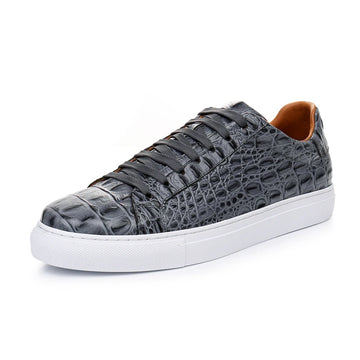 Leather Sneakers Men Calfskin Alligator Pattern Casual Shoes Lace Up Flats Daily Footwear