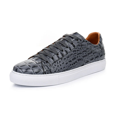 Leather Sneakers Men Calfskin Alligator Pattern Casual Shoes Lace Up Flats Daily Footwear