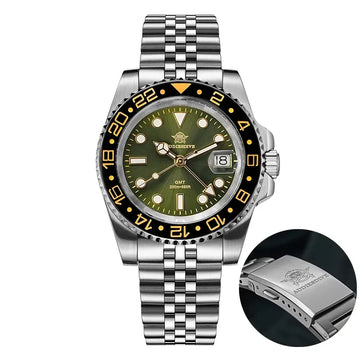 ADDIESDIVE Top Brand AD2050 Men's GMT Quartz Watch Stainless Steel 200M Diver Watches Relogio Masculino 40MM Luminous Wristwatch