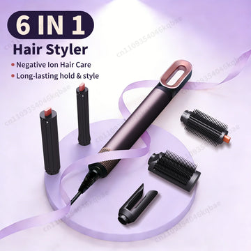 6 IN 1 Hair Styler Negative Ion Air Styler Brush for Auto-Wrap Curling Hair Dryer Set Salon-Style Less Frizz Reduced Heat Damage