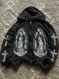 Retro Hip Hop Y2K Street Distressed Color Ripped Design Lässiger Lockerer Pärchen-Set Trendiger Punk High Street Gothic Fashion Mantel