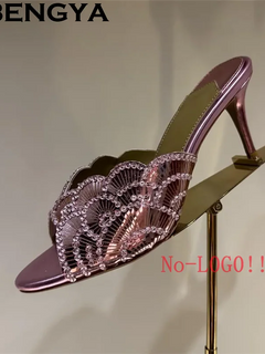 2026 Summer Trendy New Shiny Fish Mouth Toe Sexy Stiletto Sandals Woman Quality Sequined Thin High H