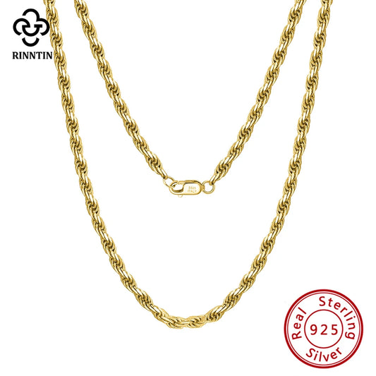 Rinntin 925 Sterling Silver Corda Catena 1.2MM 1.5MM 1.7MM 14k 18k Placcato Oro Corda Catena Collana Minimalismo Gioielli Regalo SC29