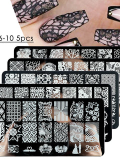 5 Sheets Lace Flowers Nail Stamping Plates Mandala Geometric Nail Art Stamp Templates Polish Printing Stencils Manicure Tools