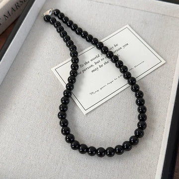 Collana con perline in vetro nero da 6, 8, 10 mm Minar Simple per donna, girocollo con chiusura a T placcata argento, pendenti PlatiNum