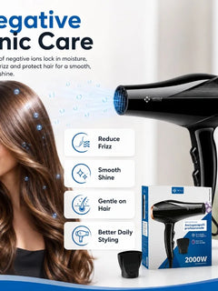 Professional 2000W Ionic Hair Dryer 100‑240V Universal Voltage Blow Dryer Fast Drying With Nozzle Hot Cold Air For Home Salon Hair Styling