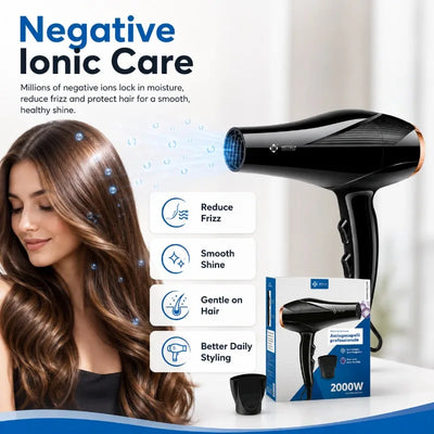 Professional 2000W Ionic Hair Dryer 100‑240V Universal Voltage Blow Dryer Fast Drying With Nozzle Hot Cold Air For Home Salon Hair Styling