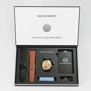 Hannah Martin Watch Fashion Leather 40mm Geometric Creative Case Sport Waterproof Arabic Scale Chronometer Subdial Gold Luxury Men Gift 1Set Watch & Local Shipping