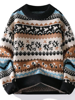 2026 Christmas Sweater Reindeer Pattern Long Sleeve Crew Neck Xmas Holiday Pullover Knitwear Sweater Man Jumper Pullove