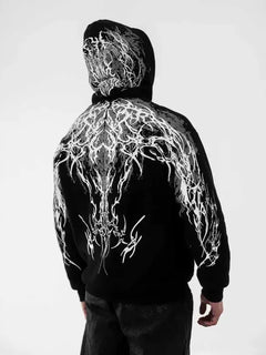 Mens Hoodie Harajuku Dark Streetwear Luminous Magic Sword Graphic Print Hooded Sweatshirt Vintage Retro Loose Fit Unisex Fashion