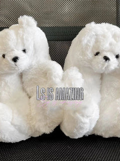 Cute Teddy Bear Plush Winter Slippers, Wrapped Heel Funny Indoor Floor Shoes, Women Gift, Warm Soft Cartoon Fluffy Animal Slippe