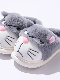Fluffy Slippers Women Cute Cartoon Winter Plush Home Shoes Girls Casual Large Size Flats