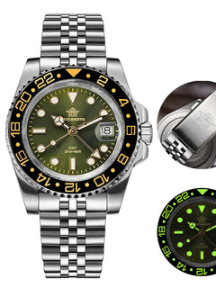 ADDIESDIVE 40mm GMT Watch Men Top Brand Quartz Wristwatch Luxury Ceramic Bezel 20Bar Diving Waterproof Luminous Watch AD2050