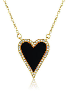 Stainless Steel Vintage Natural Stone Heart Pendant Necklace For Women Girl Clavicle Chain Choker Zircon Fashion Jewelry Gift