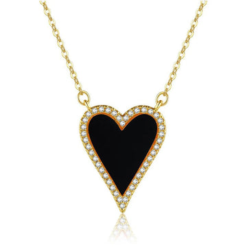 Stainless Steel Vintage Natural Stone Heart Pendant Necklace For Women Girl Clavicle Chain Choker Zircon Fashion Jewelry Gift PlatiNum
