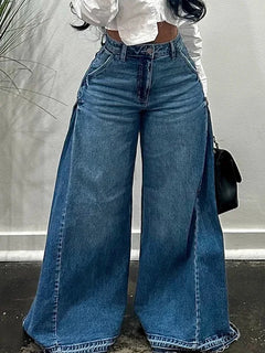 Pantaloni jeans svasati a gamba larga larghi alla moda casual impiombati da donna di nuova moda europea americana Pantaloni jeans streetwear femminili
