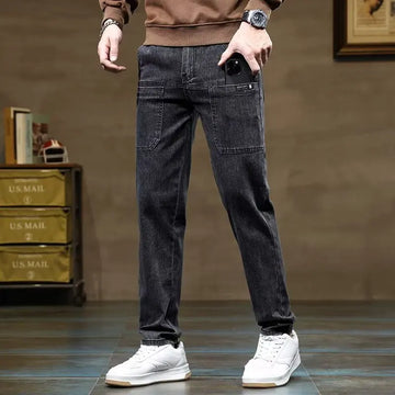 Vintage Straight Leg Men's Jeans Casual Fashion Spring Autumn Six Pocket Long Pants Workwear Comfortable Cotton Denim Trousers