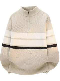 High Quality Fashionable and Simple Half Zipper stripe Sweater Men's Autumn and Winter Knitted Sweater Casual Pullover Top