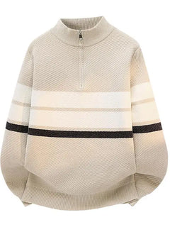 High Quality Fashionable and Simple Half Zipper stripe Sweater Men's Autumn and Winter Knitted Sweater Casual Pullover Top