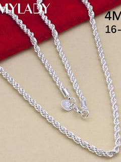16-24inch for women men Beautiful fashion 925 Sterling Silver charm 4MM Rope Chain Necklace fit pend