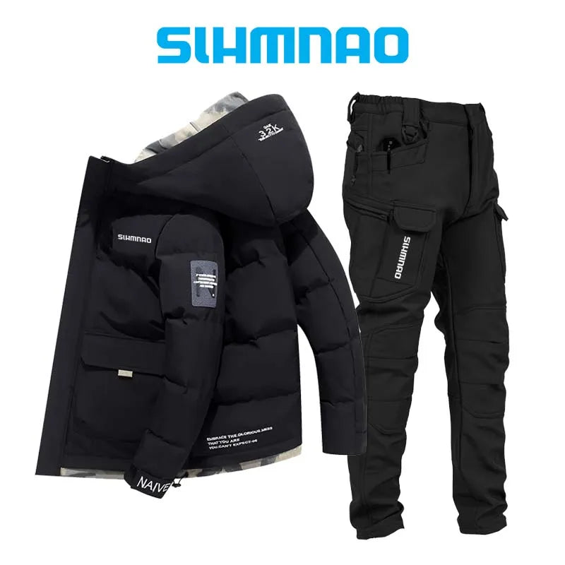 2025 Outdoor Warm Thick Jacket and Tactical Pants, Winter Windproof, Cold-resistant, Warm Fishing, Cycling, Skiing, Clothing 02
