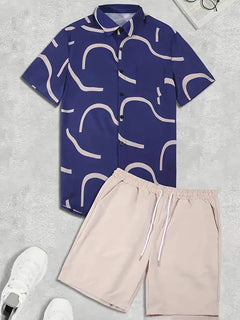 Camicia hawaiana da uomo per le vacanze al mare Set di pantaloncini a maniche corte da uomo Set da uomo casual ventilato in 2 pezzi con stampa strutturata