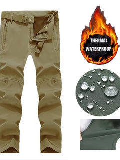 Men Winter Autumn Fleece Waterproof Cargo Pants Hiking Camping Softshell Climbing Casual Warm Tactical Military Combat Trousers