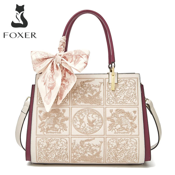 FOXER borsa a spalla donna in pelle con foulard seta