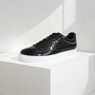 Leather Sneakers Men Calfskin Stone Pattern Casual Shoes Lace Up Flats Daily Footwear