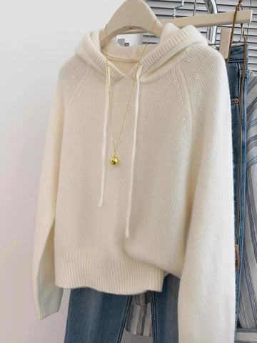 Hooded loose pullover 100%cashmere sweater versatile solid-color wool knitted base layer for women 2025 new autumn and winter PlatiNum