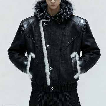 Mens Spring Jacket Pu Leather Patchwork Thickened Faux Fur Hooded Jacket Streetwear Fashion Fluffy Niche Top Men'S Clothing 2026