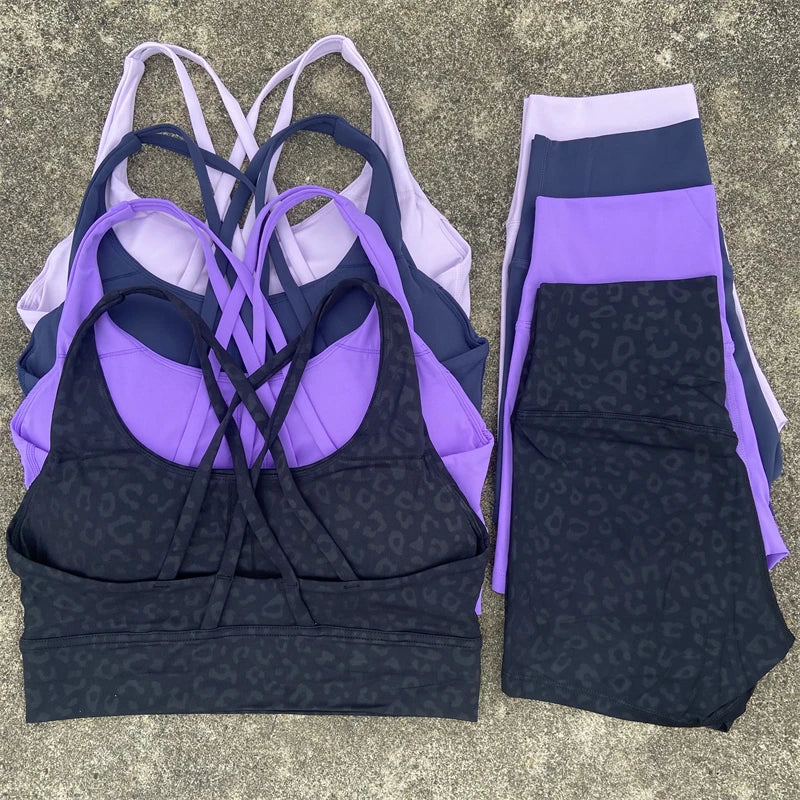 Yoga Shorts Set Gym Sports Set Women Workout Clothes 2 Piece Fitness Suit Cross Straps Bra High Waist Shorts Running Tracksuit