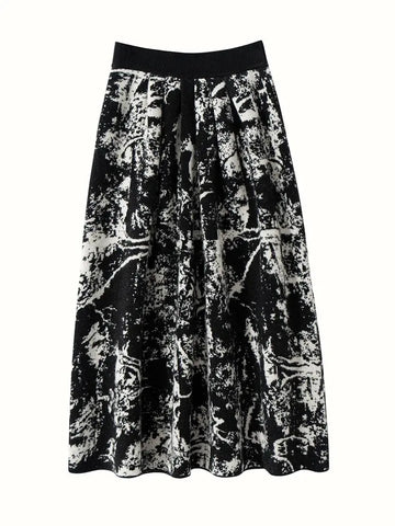 New 100% Pure Cashmere Half Skirt Women's Autumn Winter Mid-calf Knitted Full Skirt A-line High Waist Dress Retro Chinese Style PlatiNum