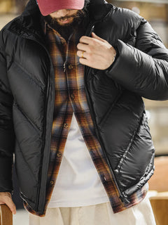 Maden Men's 90% White Duck Down Jacket Black Stand Collar Short Quilted Puffer Jacket Thermal Coat for Winter Streetwear