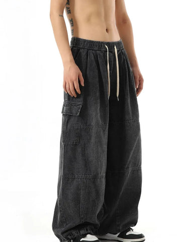 2026 New Y2k Black Baggy Cargo Jeans Trousers Men Streetwear Casual Hippie Jogging Wide Leg Oversize Long Male Denim Pants