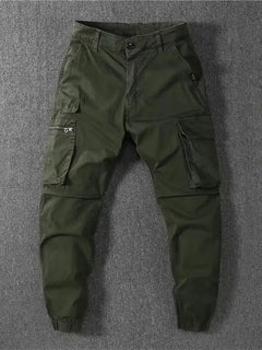 Men's Cargo Pants Loose Fit Straight Leg Trousers Elastic Waist Multiple Pockets Japanese Streetwear Casual Workwear Pants