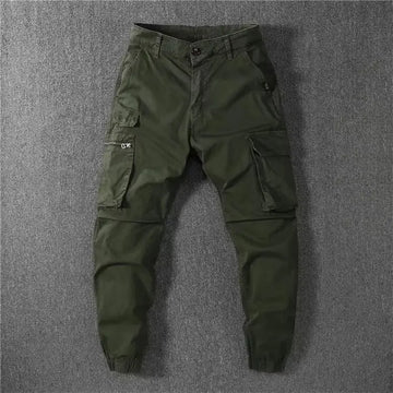 Men's Cargo Pants Loose Fit Straight Leg Trousers Elastic Waist Multiple Pockets Japanese Streetwear Casual Workwear Pants