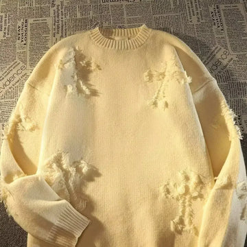 2026 Street Style Broken Holes Sweaters for Men Autumn Winter Thick Knitted O Neck Pullovers Vintage Casual Couple Sweater Coats